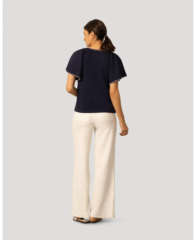 Cable & Gauge Women's Pick Stitch Split Neck Top