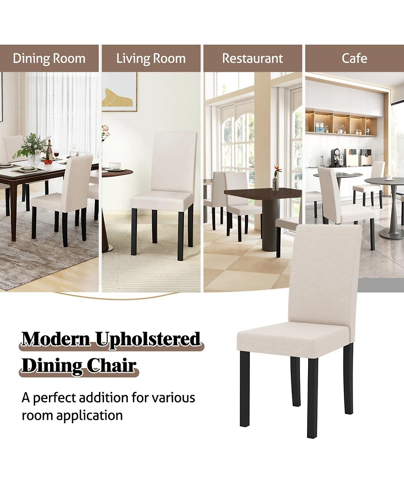 Gymax Dining Chair Set of Fabric Upholstered Rubber Wood Legs Side Armless