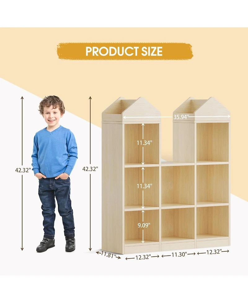 gaomon Toy Storage Organizer 8-Cubby Kids Bookshelf White Bookcase Toddlers Playhouse Cabinet Shelf for Boys Girls Wooden Cubby Storage Toy Shelf