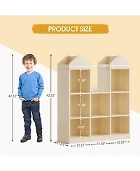 gaomon Toy Storage Organizer 8-Cubby Kids Bookshelf White Bookcase Toddlers Playhouse Cabinet Shelf for Boys Girls Wooden Cubby Storage Toy Shelf