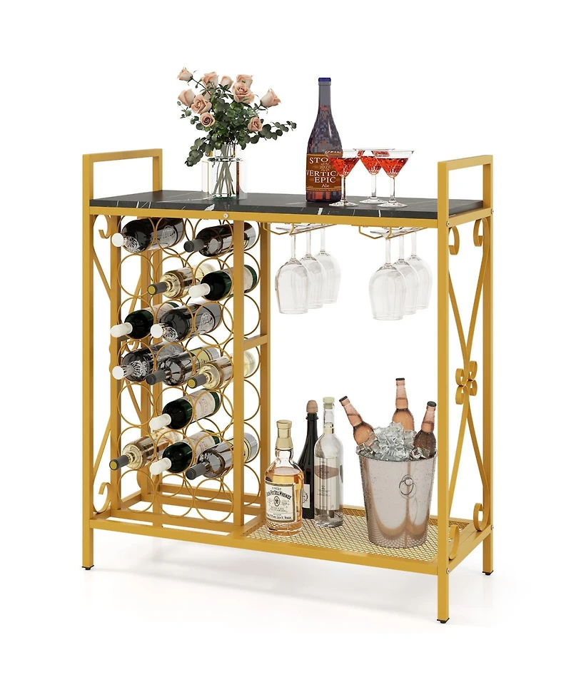 Slickblue 21 Bottle Wine Rack Freestanding Floor Organizer with Glass Holder