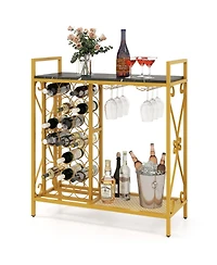 Slickblue 21 Bottle Wine Rack Freestanding Floor Organizer with Glass Holder