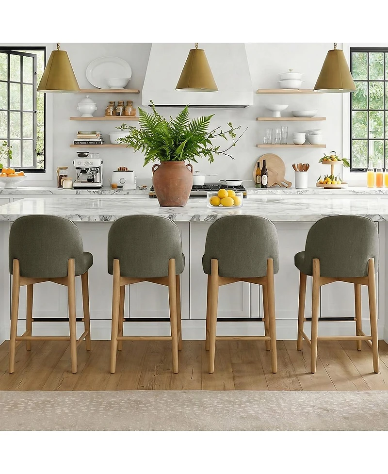 Maison Boucle 25.5" Linen Counter Height Stools Set of 4 for Kitchen Island