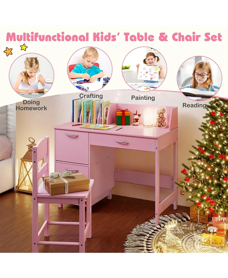 Sugift Wooden Kids Study Desk and Chair Set Student Workstation
