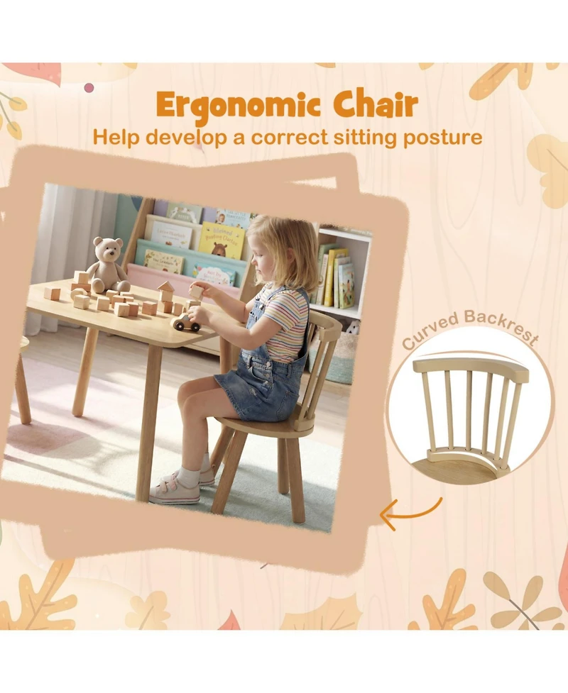 Sugift Kids Wooden Table and Chairs Set 3-Piece Toddler Furniture with Pine Wood Frame