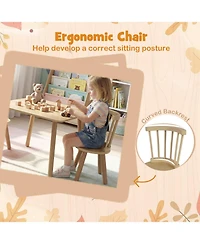 Sugift Kids Wooden Table and Chairs Set 3-Piece Toddler Furniture with Pine Wood Frame