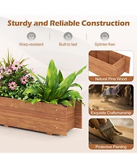Gouun Pine Wood Raised Planter Box with Built-In Drainage