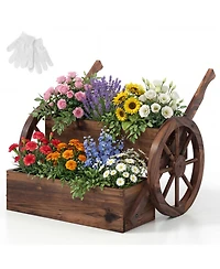 Gouun Rustic Carbonized Wood Wagon Planter with 2-Tier Design