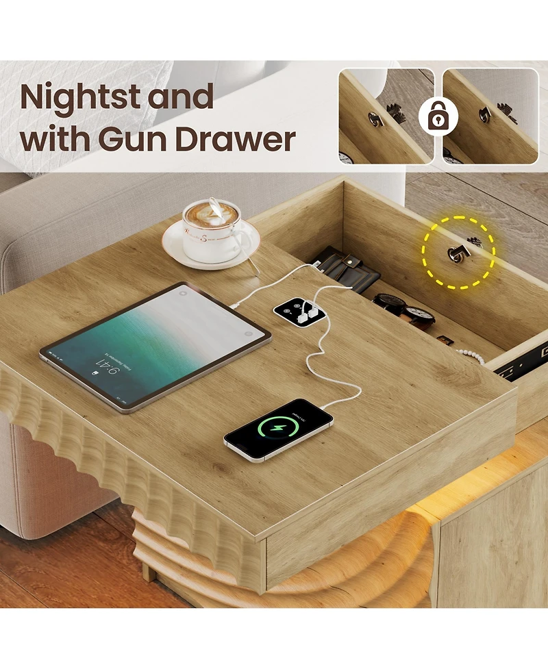 Vlrska 23.6-Inch Wide 2-Drawer Nightstand with Hidden Storage and Human Sensor Light