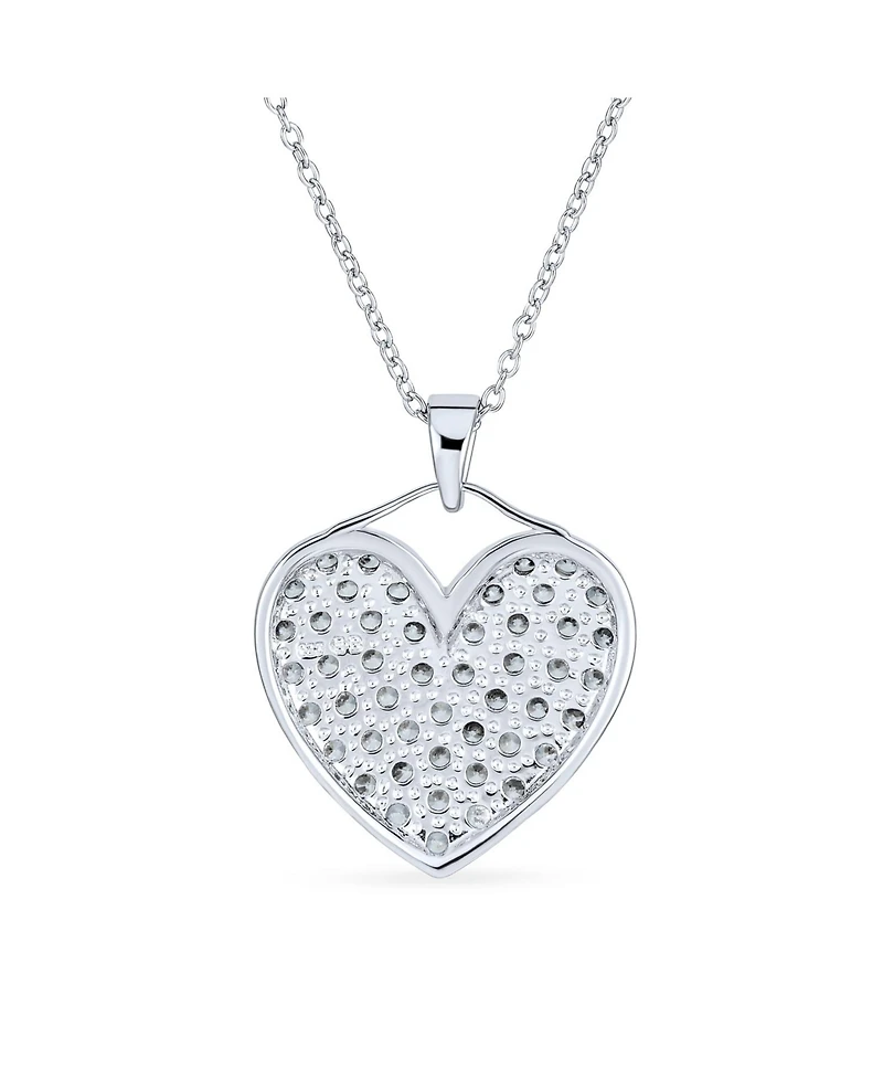 Bling Jewelry Romantic Big Pave Cubic Zirconia Cz Puff Heart Shape Pendant Necklace