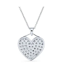 Bling Jewelry Romantic Big Pave Cubic Zirconia Cz Puff Heart Shape Pendant Necklace