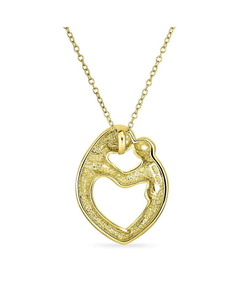 Bling Jewelry Family Parent New Mother Mom Loving Son Child Daughter Heart Shaped Pendant Necklace For Women Rose Gold Plated Sterling Silver