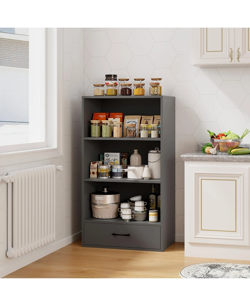 Sugift 48 Inch Tall 4 Tiers Wood Bookcase with Drawer