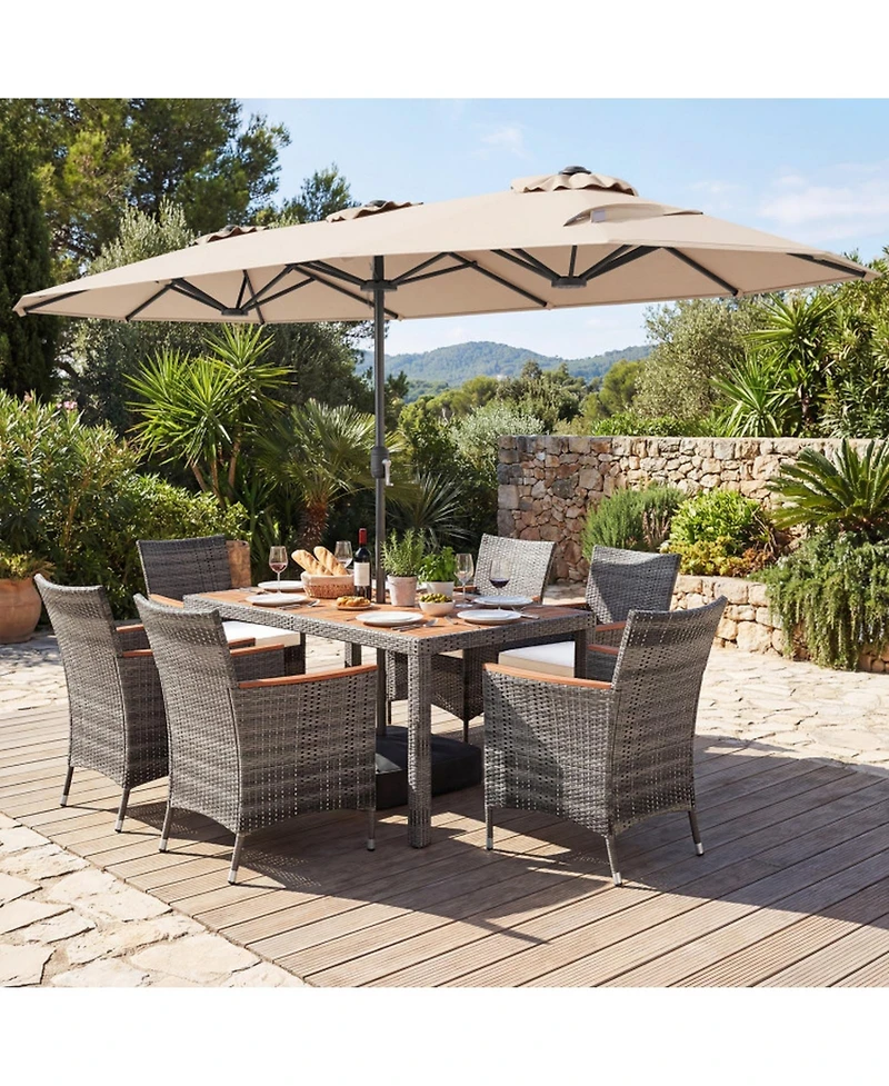 Gouun 8-Piece Patio Dining Set with Double-Sided Market Umbrella