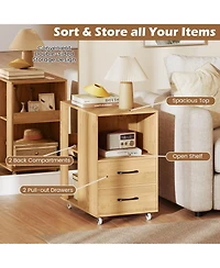 Gymax 2PCS End Table w/Built-in Charging Station Usb Ports Outlets 2 Drawers 3 Shelves