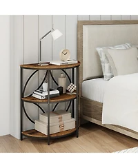Gymax 3-Tier Half Round End Table Set of 2 with Study Metal Frame Storage Shelves
