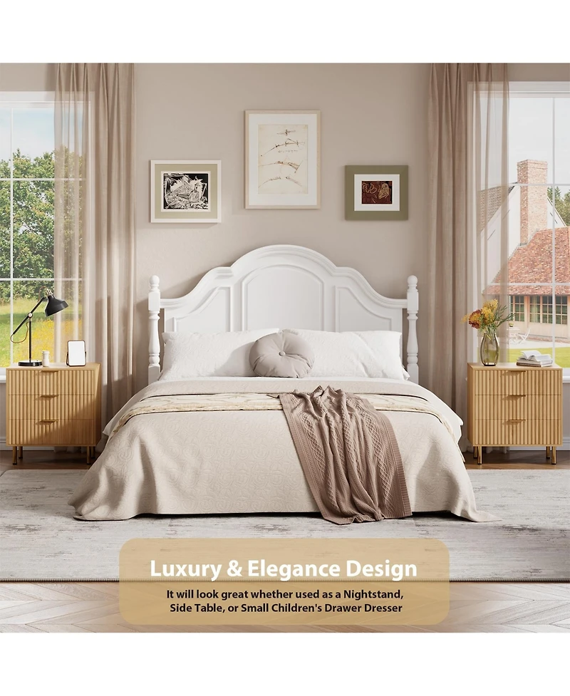 gaomon Bedroom 3 Drawer Dresser, Fluted Wood Storage Chest with Wide Top, Modern Nightstand Organizer.