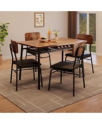 gaomon 5-Piece Compact Dining Set for 4 with Storage, Wooden Tabletop, Metal Frame and Upholstered Chairs