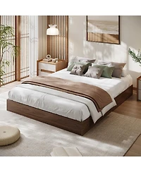 homfan Wood Platform Bed Frame No Headboard with Slats, Floor-Level Design