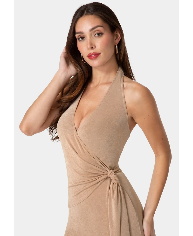 Bebe Women's Wrap Halter Cascade Dress