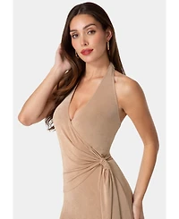 Bebe Women's Wrap Halter Cascade Dress