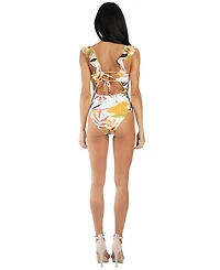 La Moda Clothing Women's Club Moda Tropical Print Belted One-Piece Swimsuit