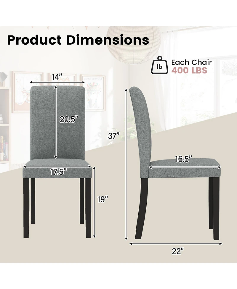 Gymax Dining Chair Set of 4 Mid-Century Modern Fabric Upholstered Parson Chairs