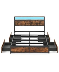 Gymax Led Bed Frame w/2-Tier Storage Headboard and 4 Drawers Charging Station