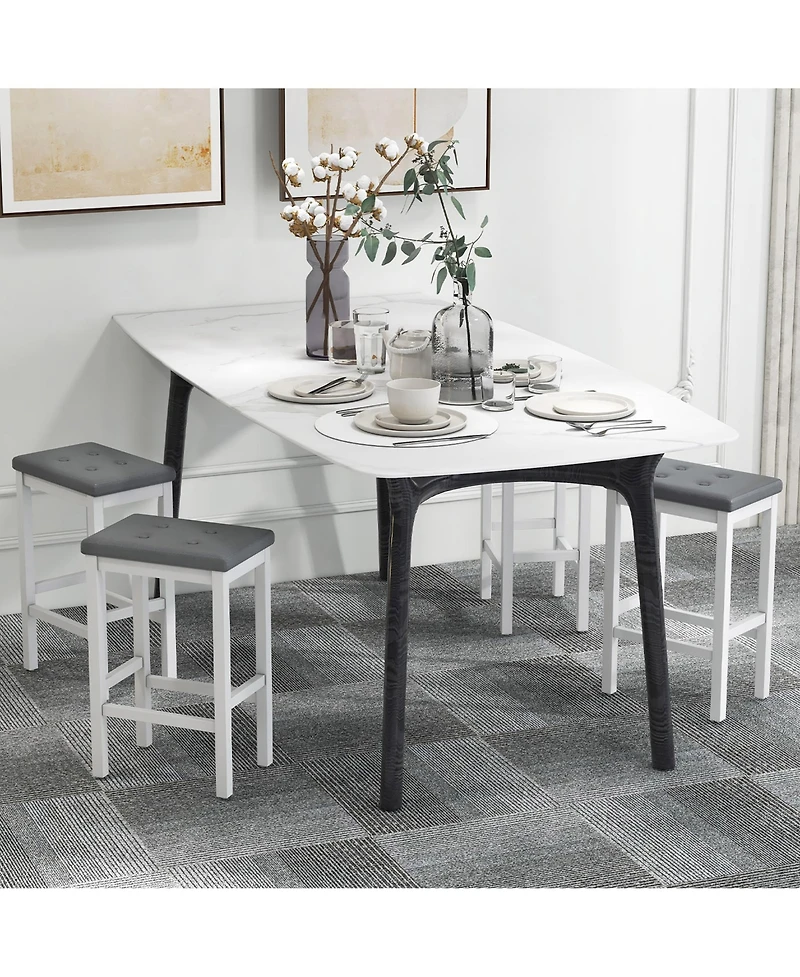 Gymax 24'' Upholstered Bar Stools Set of 4 Home Kitchen w/ Solid Wood Support Legs