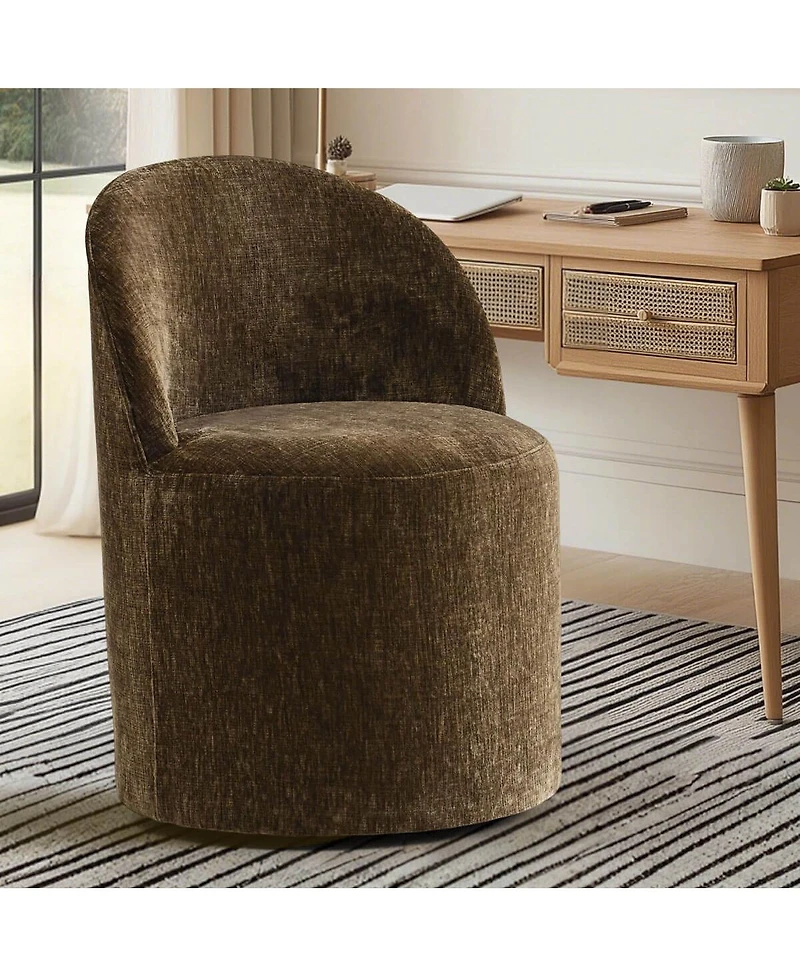 Maison Boucle Chenille Swivel Office Chair with Casters, Barrel Task