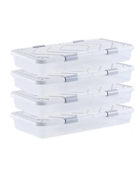 Gouun Under-Bed Rolling Storage Bins with Locking Wheels and Lid, 31.7 x 15.6 x 6.9 in, 4 Pack