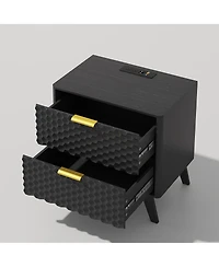 Vlsrka 23.6-Inch Wide 2-Drawer Nightstand with Built-in Outlets and Human Sensor Light