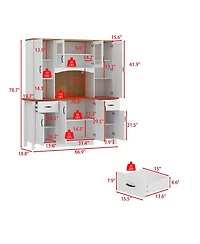 Homsee 71 Inch White Farmhouse Buffet Cabinet - 2-Tone Storage Credenza with Hutch and Drawers | Wood Console