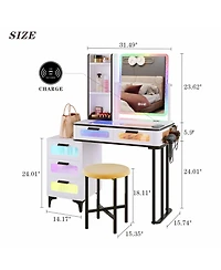 Vlsrka Vanity Set: Rgb Lights, 5 Drawers & Wireless Charger