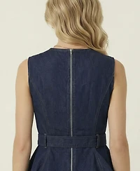 Modenaire Women's Belted Denim Peplum Top