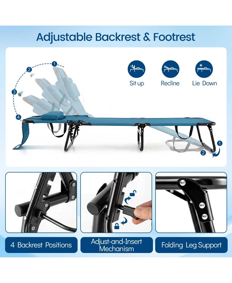 Gouun Folding Tanning Chair with Face Hole and 3 Removable Pillows