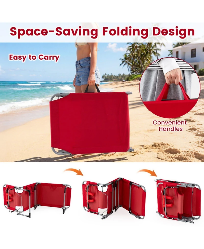 Gouun Tanning Chair with Face Arm Holes Folding Lounge Chair with Storage Pockets