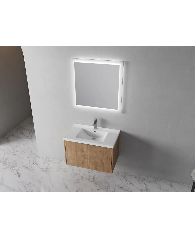 Sillysis Floating Bathroom Vanity with Resin Sink, Modern Plywood Cabinet