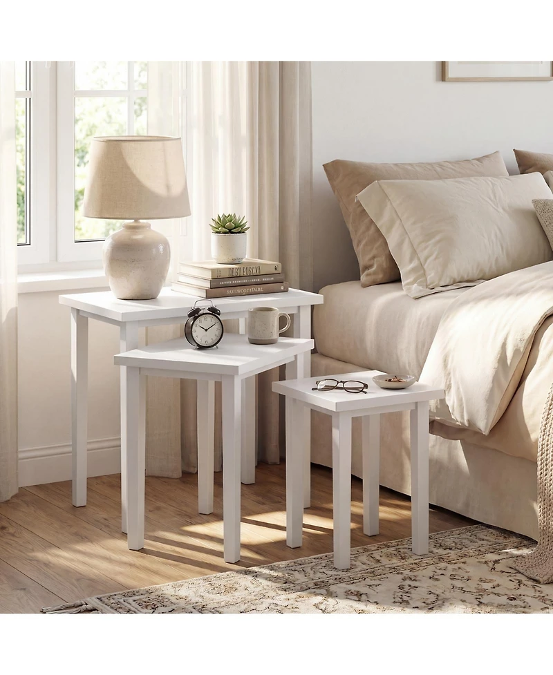 Gymax 3 Pcs Nesting End Tables Farmhouse Rectangle Side Table Set for Living Room