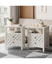 gaomon Home 2-Drawer Farmhouse Wood Nightstand, Rustic Bedside Table with Open Shelf Storage, 2-Pack