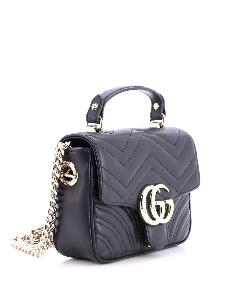 Pre-Owned Gucci Mini Gg Marmont Top Handle Chain Flap Bag Matelasse Leather