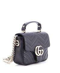 Pre-Owned Gucci Mini Gg Marmont Top Handle Chain Flap Bag Matelasse Leather