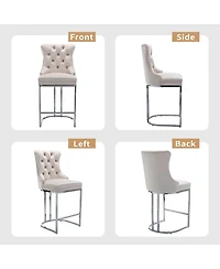 Rainsken Modern Velvet Bar Stools Set of 2, 26" Counter Height Chairs with Button Back, Nailhead Trim and Chromed Metal Legs for Kitchen Island