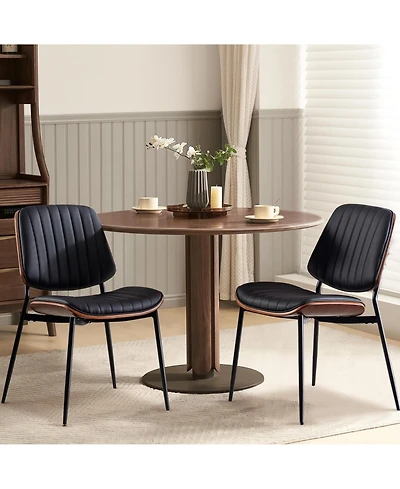 Rainsken Pu Leather Dining Chairs Set of 2, Retro Upholstered Kitchen with Walnut Bentwood Back and Adjustable Feet for Room