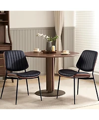 Rainsken Pu Leather Dining Chairs Set of 2, Retro Upholstered Kitchen with Walnut Bentwood Back and Adjustable Feet for Room