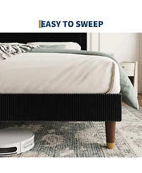 homfan upholstered platform bed with headboard, modern low profile design, sturdy metal frame, wood slats, noise free, no box spring