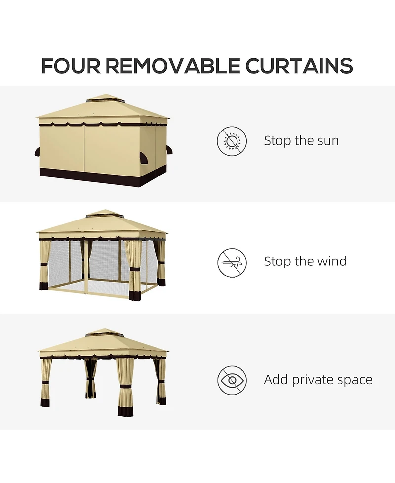 Outsunny 10' x 12' Double Roof Outdoor Gazebo with Netting & Curtains