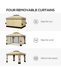 Outsunny 10' x 12' Double Roof Outdoor Gazebo with Netting & Curtains