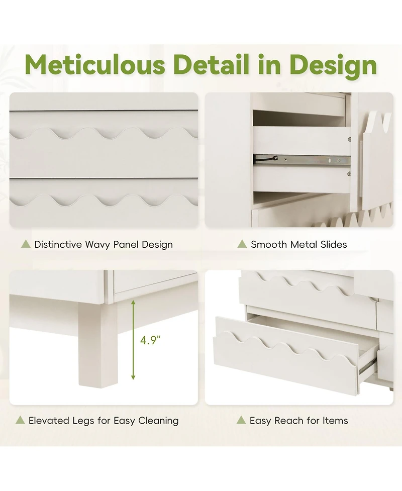 Rainsken 6 Drawer Dresser, Modern Tv Stand and Chest of Drawers with Wave Front Design, Anti-Tip Clothes Storage Organizer for Bedroom, Living Room