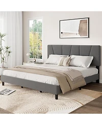 gaomon Upholstered Platform Bed with Adjustable Headboard Wooden Slats